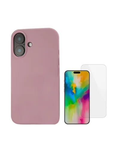 Kit Vidro Temperado Clearglass + Capa Silicone Líquido  Para Apple iPhone 16 - Rosa