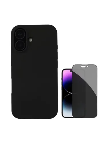 Kit Vidro Anti-Spy + Capa Silicone Líquido  Para Apple iPhone 16 - Preto