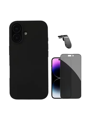 Kit Vidro Anti-Spy + Capa Silicone Líquido + Suporte Magnético L Safe  Para Apple iPhone 16 - Preto