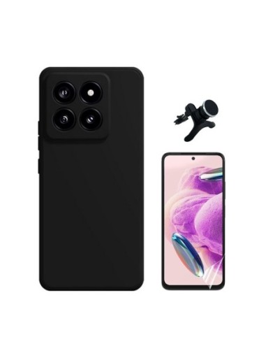 Kit Película Hydrogel Full Cover Frente + Capa Silicone Líquido + Suporte Reforçado para Xiaomi 14 - Preto