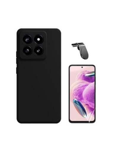 Kit Película Hydrogel Full Cover Frente + Capa Silicone Líquido + Suporte L para Xiaomi 14 - Preto