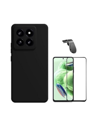 Kit Película de Vidro Temperado 5D Full Cover + Capa Silicone Líquido + Suporte L para Xiaomi 14 - Preto