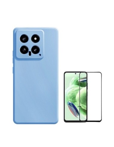 Kit Película de Vidro Temperado 5D Full Cover + Capa Silicone Líquido Phonecare para Xiaomi 14 - Azul Claro