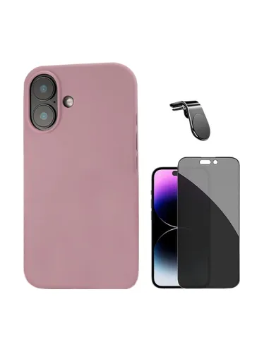 Kit Vidro Anti-Spy + Capa Silicone Líquido + Suporte Magnético L Safe  Para Apple iPhone 16 - Rosa