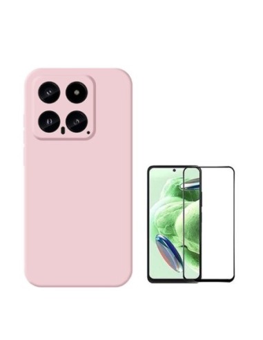 Kit Película de Vidro Temperado 5D Full Cover + Capa Silicone Líquido Phonecare para Xiaomi 14 - Rosa