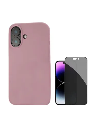 Kit Vidro Anti-Spy + Capa Silicone Líquido  Para Apple iPhone 16 Plus - Rosa