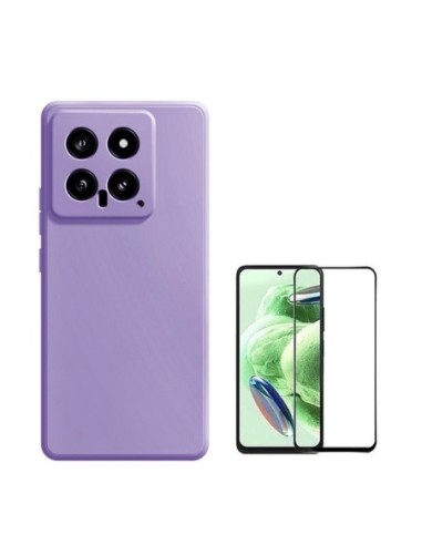 Kit Película de Vidro Temperado 5D Full Cover + Capa Silicone Líquido Phonecare para Xiaomi 14 - Roxo