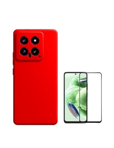 Kit Película de Vidro Temperado 5D Full Cover + Capa Silicone Líquido Phonecare para Xiaomi 14 - Vermelho