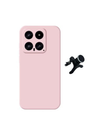 Kit Suporte Magnético Reforçado de Carro + Capa Silicone Líquido Phonecare para Xiaomi 14 - Rosa