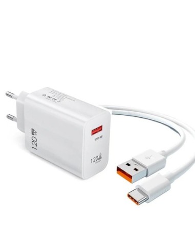 Kit Carregador Ultra Rápido 120W USB-A + Cabo Type-A to Type-C OEM Compativel Com Xiaomi - Branco