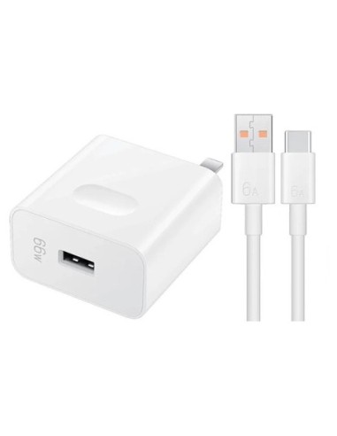 Kit Carregador Super Rápido 66W USB-A + Cabo 6A Type-A to Type-C OEM Compativel Com Huawei - Branco