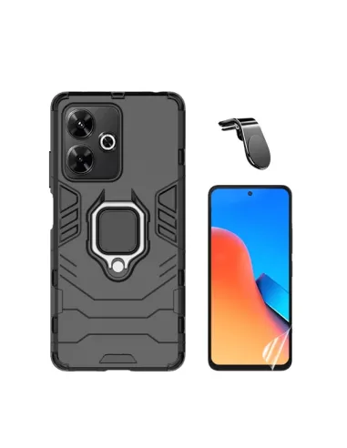 Kit Película Hydrogel Frente + Capa Military + Suporte Magnético L Safe  Para Xiaomi Redmi 13 - Preto