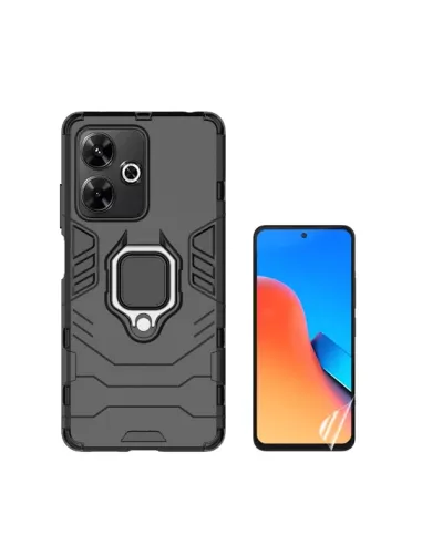 Kit Película Hydrogel Frente + Capa Military  Para Xiaomi Poco M6 4G - Preto