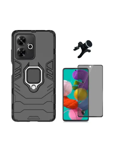 Kit Película Anti-Spy + Capa Military + Suporte Magnético Para Xiaomi Redmi 13 - Preto