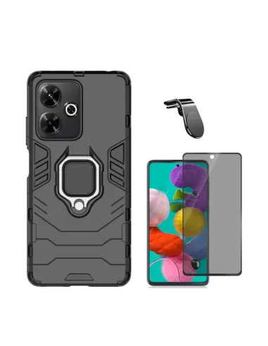 Kit Película Anti-Spy + Capa Military + Suporte Magnético L  Para Xiaomi Poco M6 4G - Preto