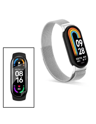 Kit Bracelete Milanese Loop Fecho Magnético + Película Protectora Ecrã Gel Full Cover  Para Xiaomi Smart Band 9 - Cinza