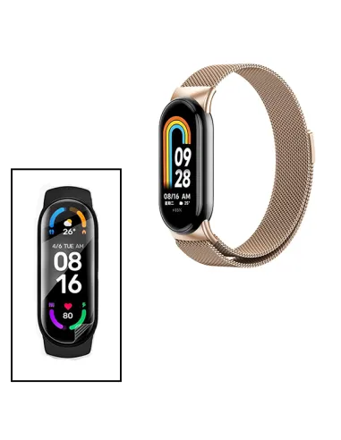 Kit Bracelete Milanese Loop Fecho Magnético + Película Protectora Ecrã Gel Full Cover  Para Xiaomi Smart Band 9 - Rosa