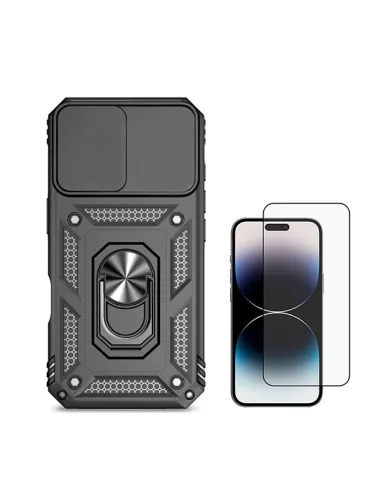 Kit Vidro Premium Full Cover + Capa Magnetic Slide Window  Para Apple iPhone 16 Plus - Preto