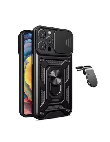 Kit Suporte Magnético L + Capa Magnetic Slide Window  Para Apple iPhone 16 Pro Max - Preto