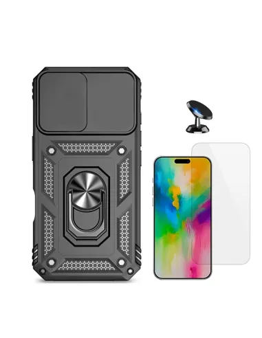 Kit Vidro Temperado Clearglass + Capa Magnetic Slide Window + Suporte Magnético Para Apple iPhone 16 - Preto