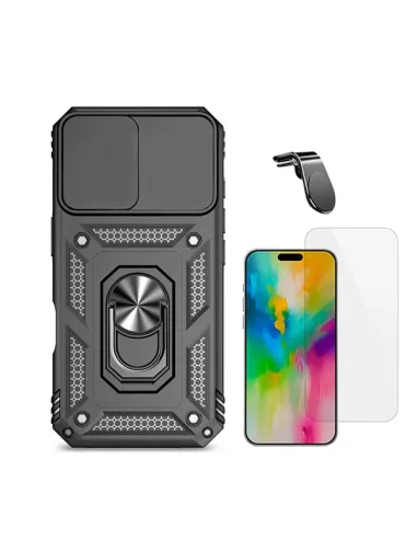 Kit Vidro Temperado Clearglass + Capa Magnetic Slide Window + Suporte Magnético L  Para Apple iPhone 16 - Preto