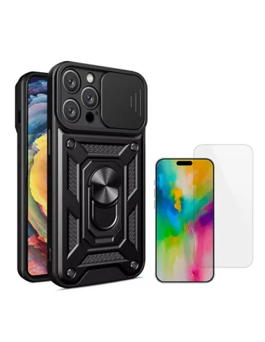 Kit Vidro Temperado Clearglass + Capa Magnetic Slide Window  Para Apple iPhone 16 Pro - Preto