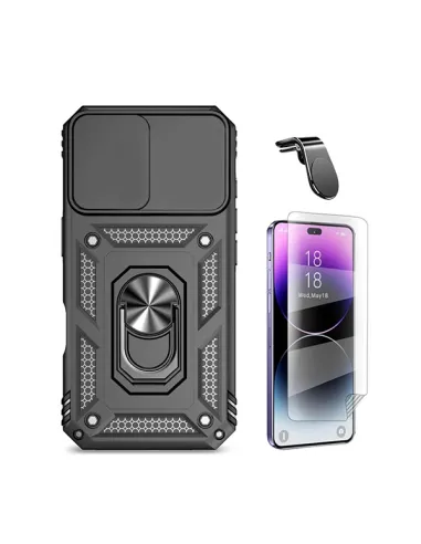 Kit Película Hydrogel Frente + Capa Magnetic Slide Window + Suporte Magnético L  Para Apple iPhone 16 - Preto