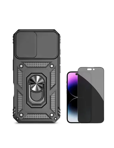 Kit Película Anti-Spy + Capa Magnetic Slide Window  Para Apple iPhone 16 - Preto