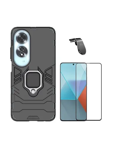 Kit Vidro Premium Full Cover + Capa Military  + Suporte Magnético L  Para Oppo A60 - Preto