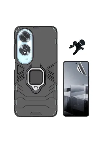 Kit Película Hydrogel Frente + Capa Military + Suporte Magnético Reforçado  Para Oppo A60 - Preto