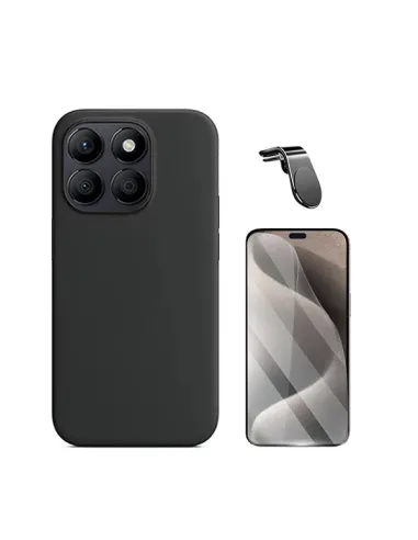 Kit Película Hydrogel Frente + Capa Silicone Líquido + Suporte Magnético L  Para Honor X8b - Preto