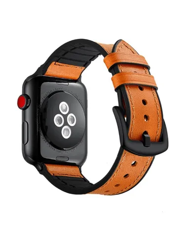 Bracelete Premium Siliconleather  Para Apple Watch Series 10 - 42mm - Castanho / Preto