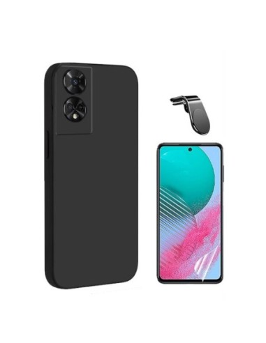 Kit Película Hydrogel Full Cover Frente + Capa Silicone Líquido + Suporte Magnético L Phonecare Compativel Com TCL 50 5G - Preto