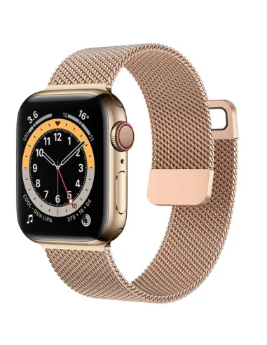 Bracelete Milanese Loop Fecho Magnético  Para Apple Watch Series 10 - 46mm - Rosa Ouro