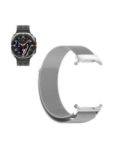 Kit Bracelete Milanese Loop Fecho Magnético + Película de Gel para Samsung Galaxy Watch Ultra LTE 47mm - Cinza / Transparente