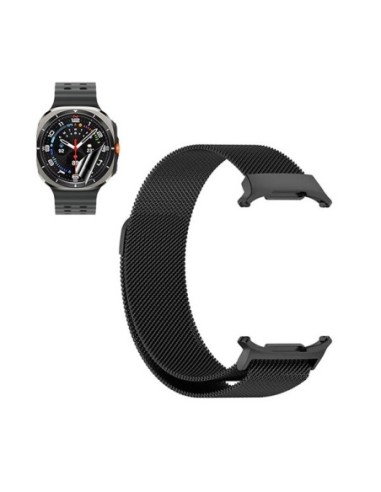 Kit Bracelete Milanese Loop Fecho Magnético + Película de Gel para Samsung Galaxy Watch Ultra LTE 47mm - Preto / Transparente