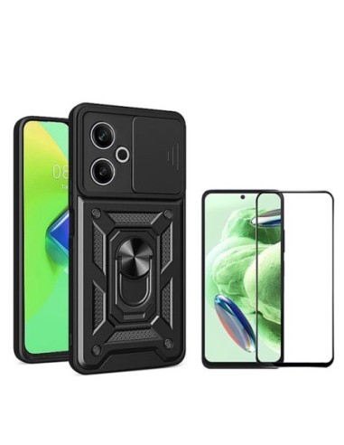 Kit Película de Vidro Temperado 5d + Capa Military Defender Slide Phonecare Compativel Com Xiaomi Poco M6 4G - Preto