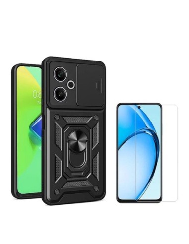 Kit Vidro Temperado Clearglass + Capa Military Defender Slide Window Anti-Impacto Compativel Com Xiaomi Redmi 13 5G - Preto