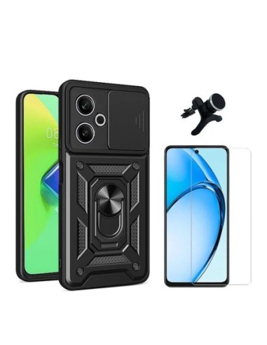 Kit Vidro Temperado Clearglass + Capa Military Defender Slide Window + Suporte Reforçado Compativel Com Xiaomi Redmi 13 5G - Preto