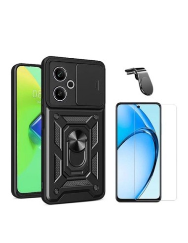 Kit Vidro Temperado Clearglass + Capa Magnetic Military Defender Slide Window + Suporte L Compativel Com Xiaomi Poco M6 4G - Preto