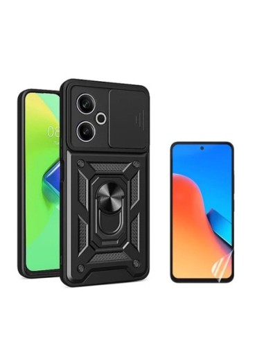 Kit Película Hydrogel Full Cover Frente + Capa Military Defender Slide Window Phonecare Compativel Com Xiaomi Redmi 13 - Preto