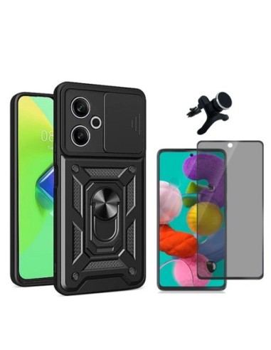 Kit Película 5d Anti-Spy + Capa Military  Slide Window + Suporte Reforçado Compativel Com Xiaomi Redmi 13 5G - Preto