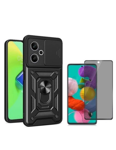 Kit Película 5d Anti-Spy + Capa Magnetic Military Defender Slide Window Phonecare Compativel Com Xiaomi Poco M6 4G - Preto