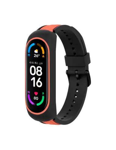 Bracelete SmoothSilicone Premium Com Fivela para Xiaomi Mi Band 5 - Preto Laranja