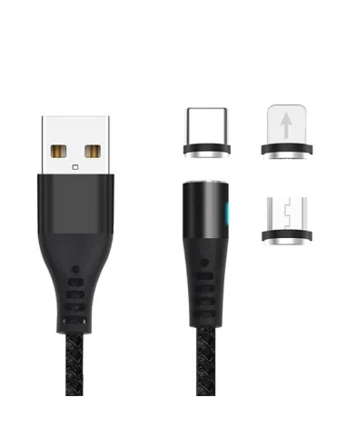 Cabo Magnético Nylon 3em1 2A 1m Maxlife MXUC-02 USB - ios+USB-C+Micro-USB Maxlife Preto