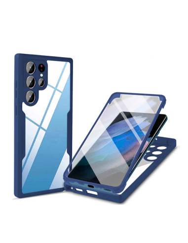 Capa Anti-Crash 360 Protection á Prova de Choque Frente e Verso para Samsung Galaxy S22 Ultra 5G - Azul Escuro