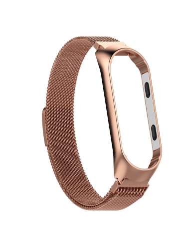 Bracelete Milanese Loop Fecho Magnético para AmazFit Band 5 - Ouro Rosa