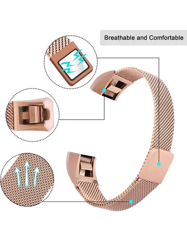 Bracelete Milanese Loop Fecho Magnético para Fitbit Alta /Alta HR/ Alta Ace - Rosa