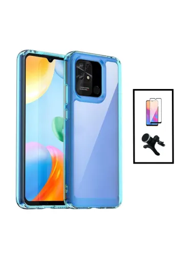 Kit AluminArmor Airbag Protection + Película + Suporte Magnético Reforçado para Xiaomi Redmi 10C - Transparente/ Azul Escuro