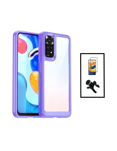 Kit AluminArmor Airbag Protection + Película + Suporte Magnético Reforçado para Xiaomi Redmi Note 11 - Transparente/ Lilás